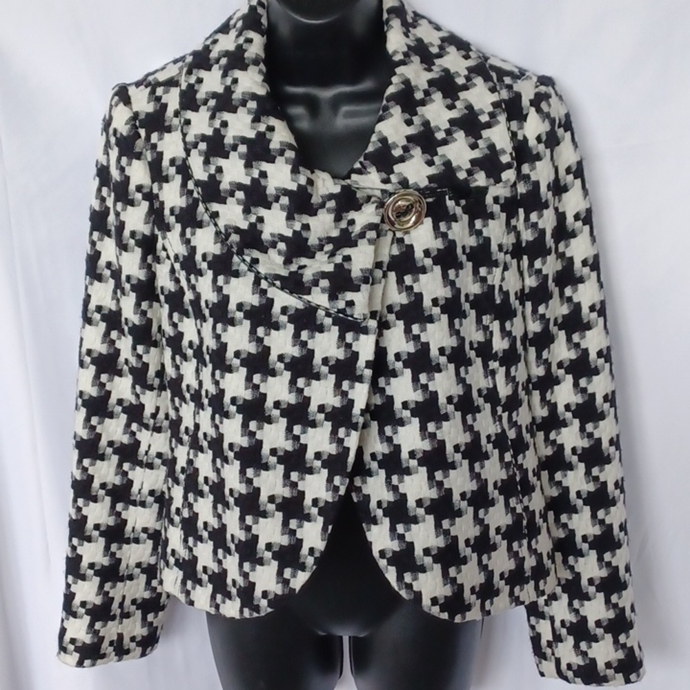 VEX Black White Wool houndstooth tweed style cropped jacket blazer coat cape